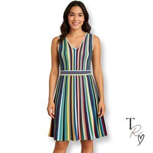 Etcetera Carnival Multi-Color Striped Sleeveless Knit Midi Dress Size XS